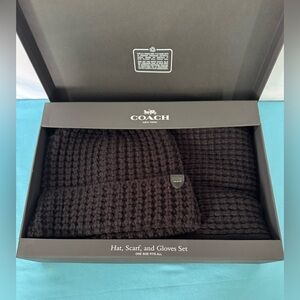 Coach NWT 3pc black hat, scarf and gloves set